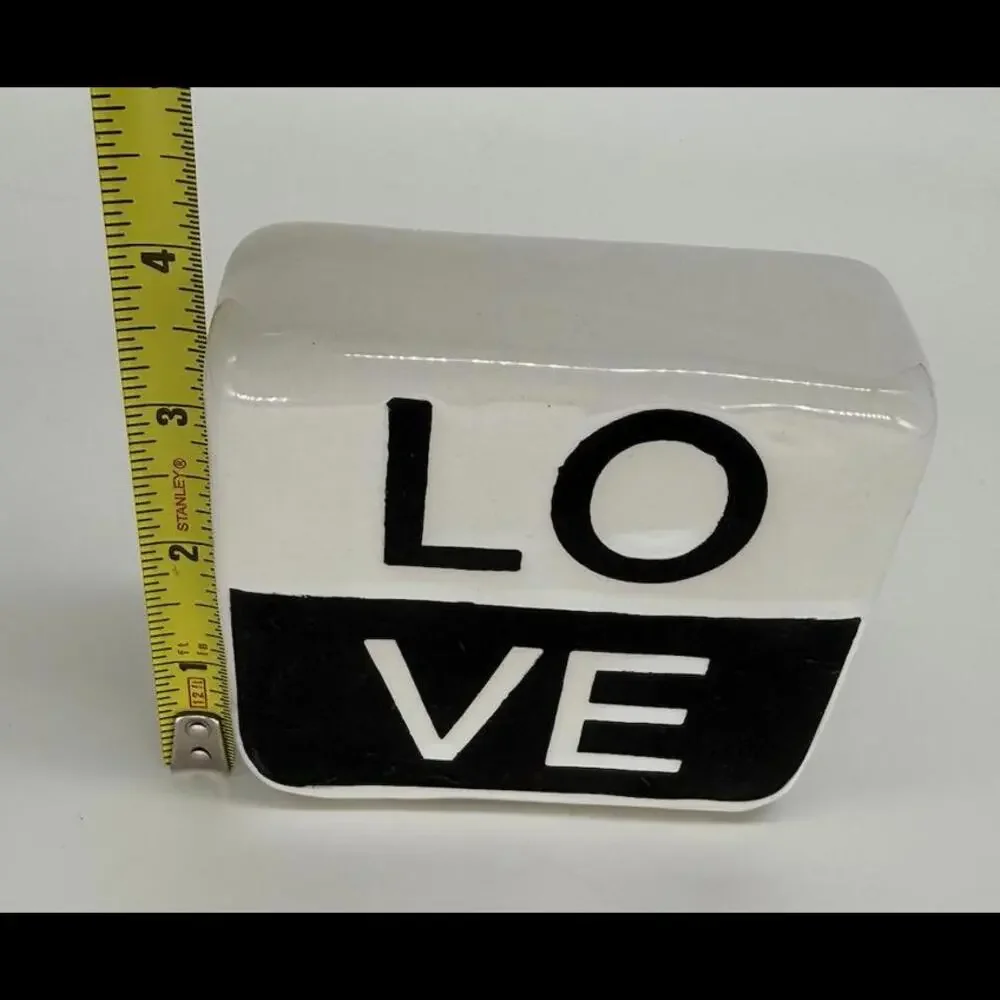 Retro Ceramic LOVE Block - Minimalist Black & White Decor